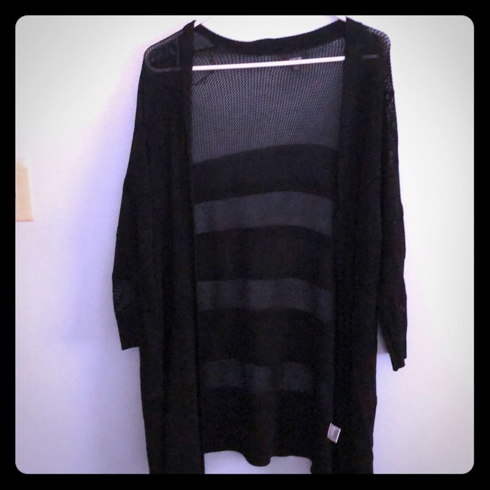 Women’s, long black striped mesh cardigan